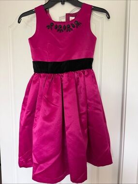 Fuchsia Sleeveless Party Dress with Black Velvet Waistband - Kids
